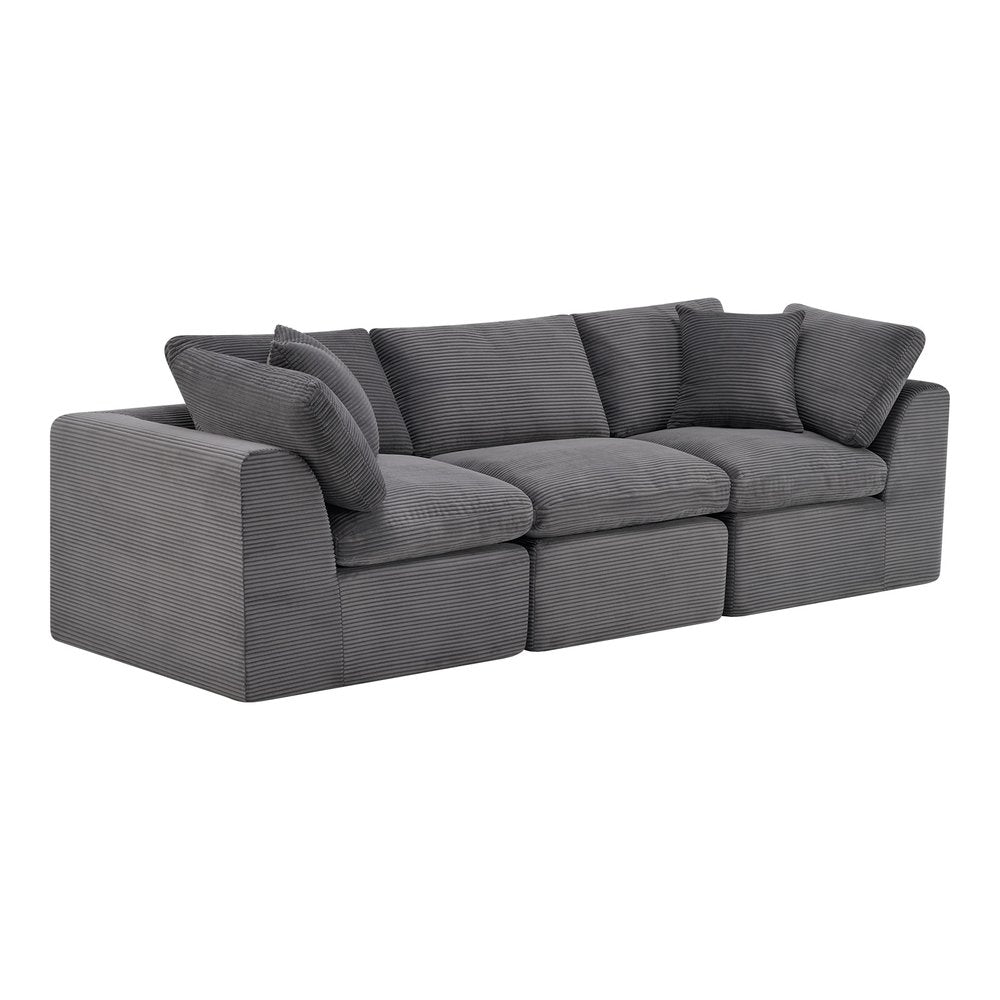 108" Dark Gray Corduroy Modular Sofa With Toss Pillows