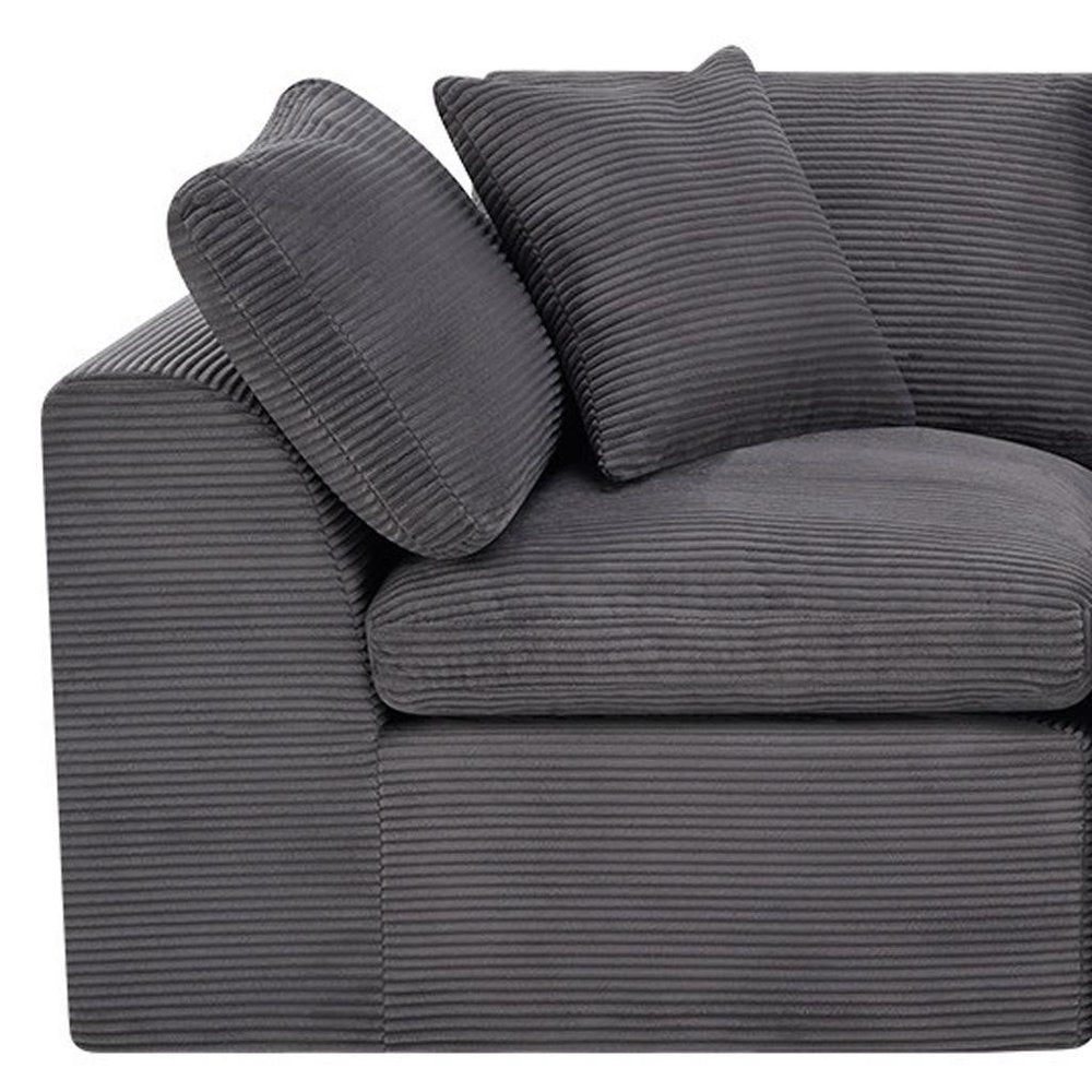 108" Dark Gray Corduroy Modular Sofa With Toss Pillows
