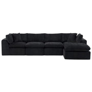138" Black Chenille Modular Sofa With Ottoman And Toss Pillows