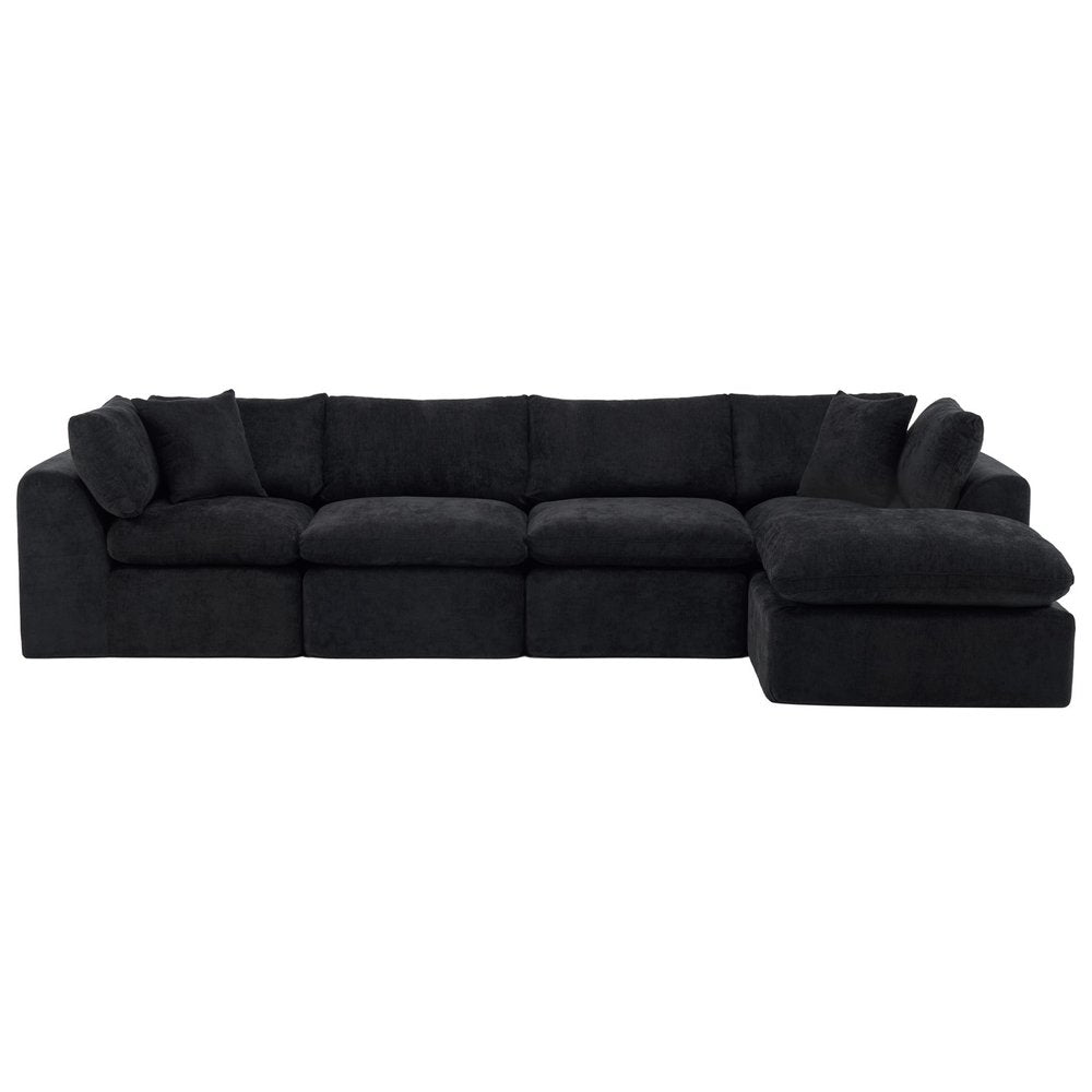 138" Black Chenille Modular Sofa With Ottoman And Toss Pillows