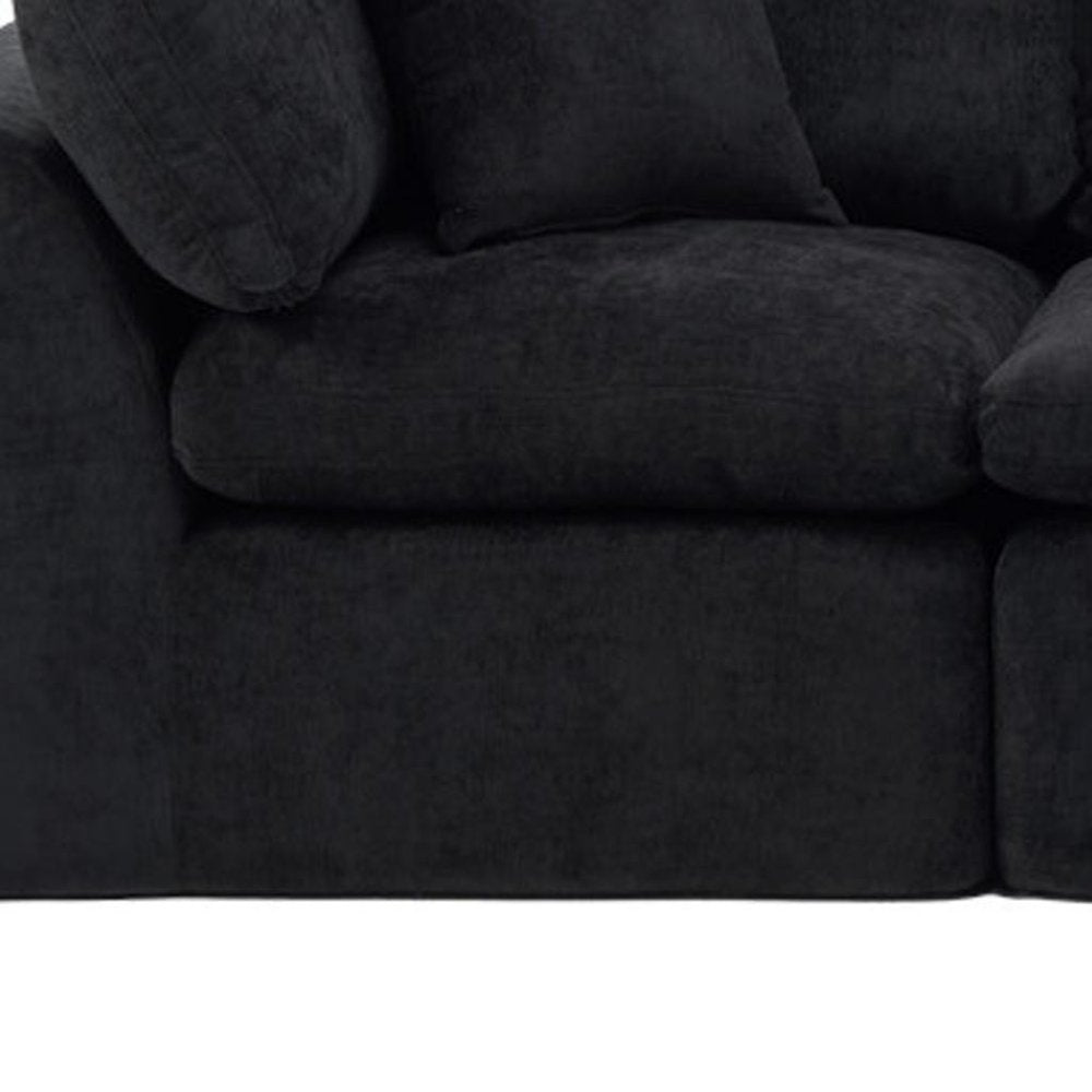 138" Black Chenille Modular Sofa With Ottoman And Toss Pillows