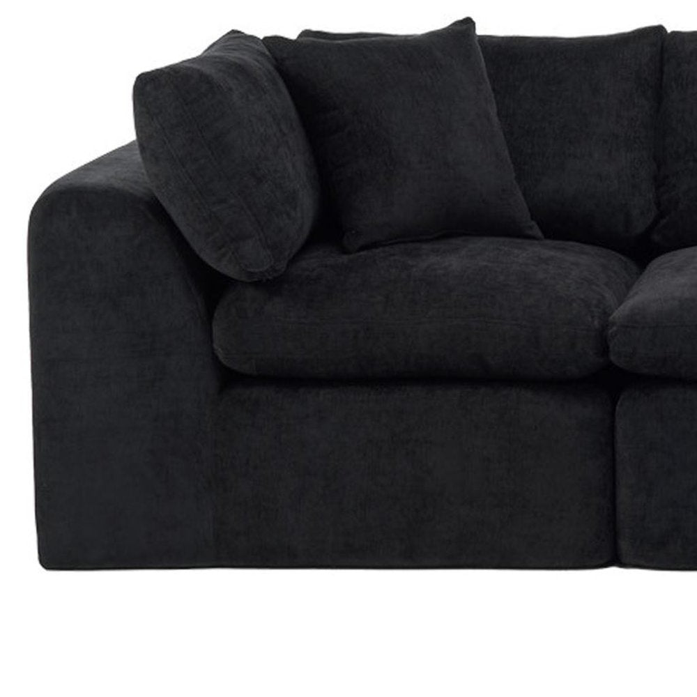 138" Black Chenille Modular Sofa With Ottoman And Toss Pillows