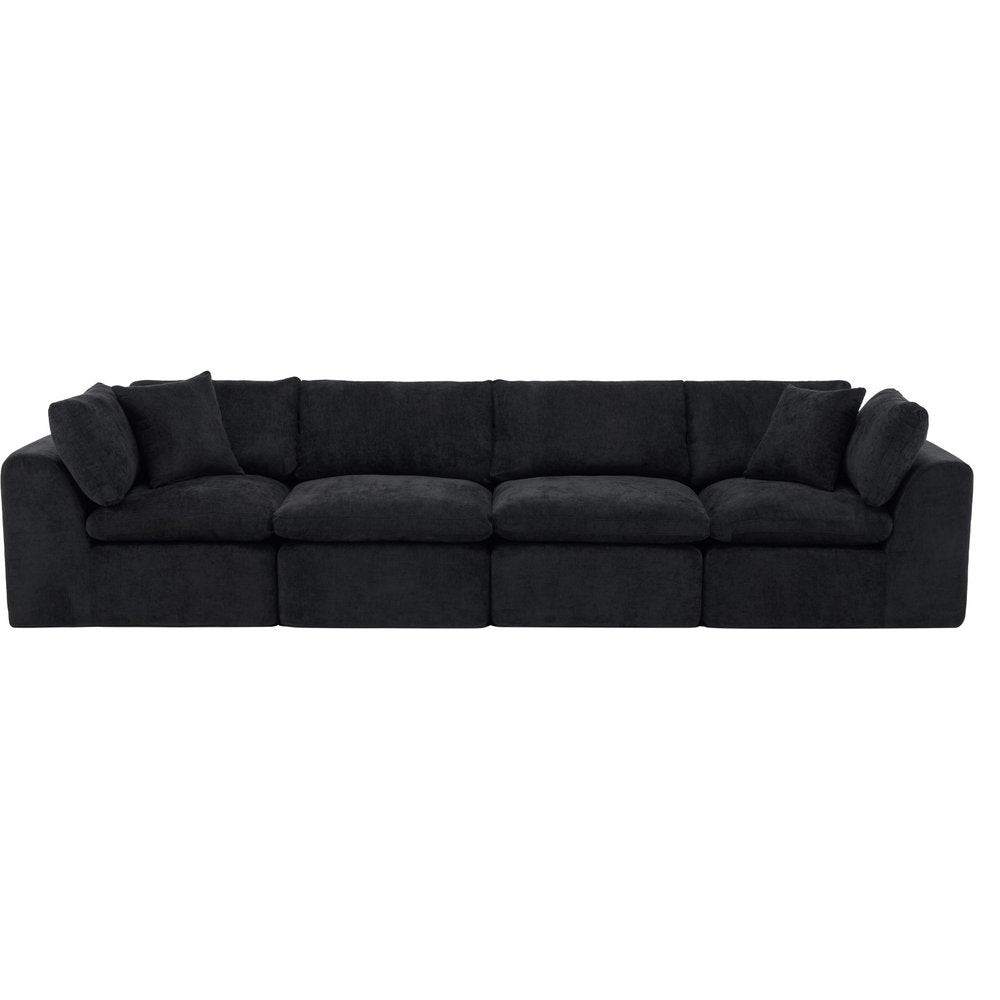 138" Black Chenille Modular Sofa With Toss Pillows