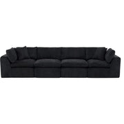 138" Black Chenille Modular Sofa With Toss Pillows