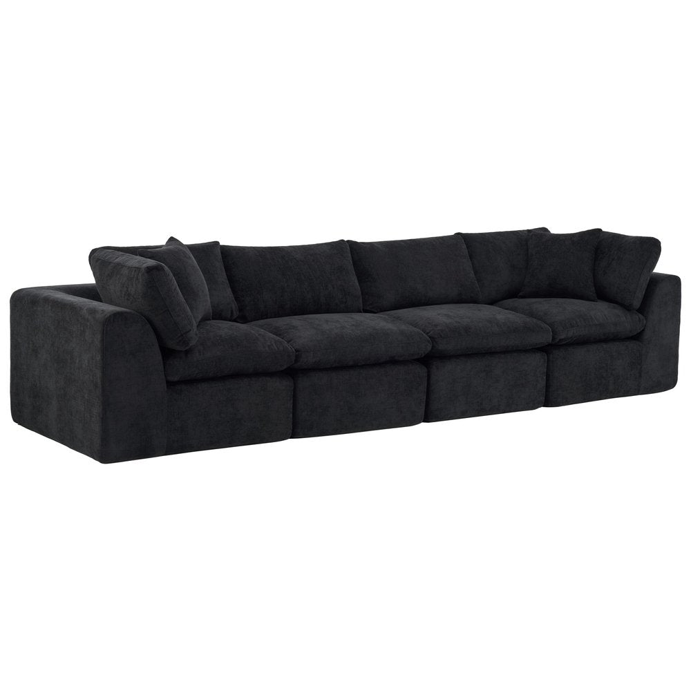 138" Black Chenille Modular Sofa With Toss Pillows