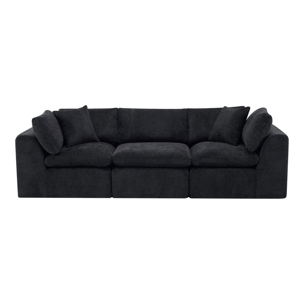 108" Black Chenille Modular Sofa With Toss Pillows