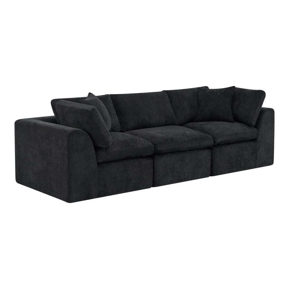108" Black Chenille Modular Sofa With Toss Pillows