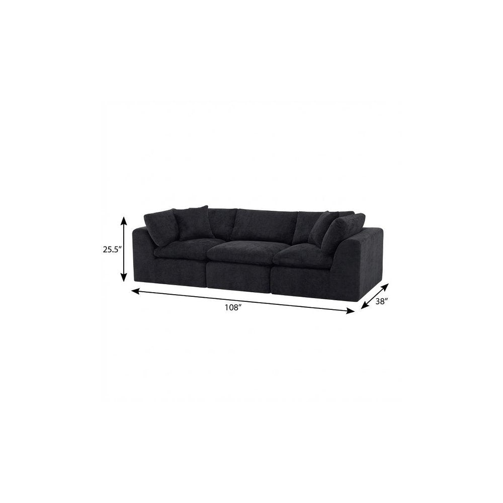 108" Black Chenille Modular Sofa With Toss Pillows