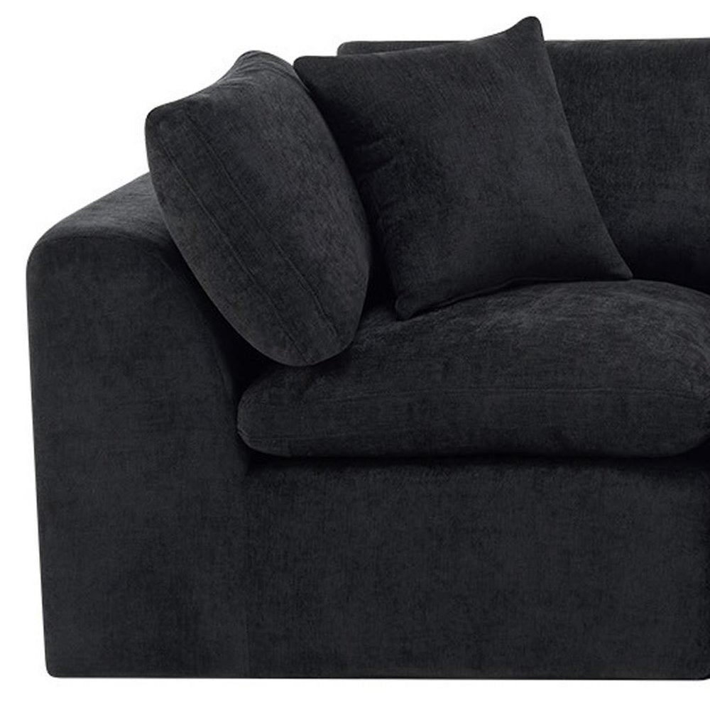 108" Black Chenille Modular Sofa With Toss Pillows