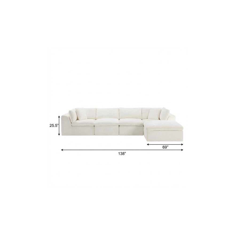 138" Beige Chenille Modular Sofa With Ottoman And Toss Pillows