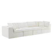 138" Beige Chenille Modular Sofa With Toss Pillows