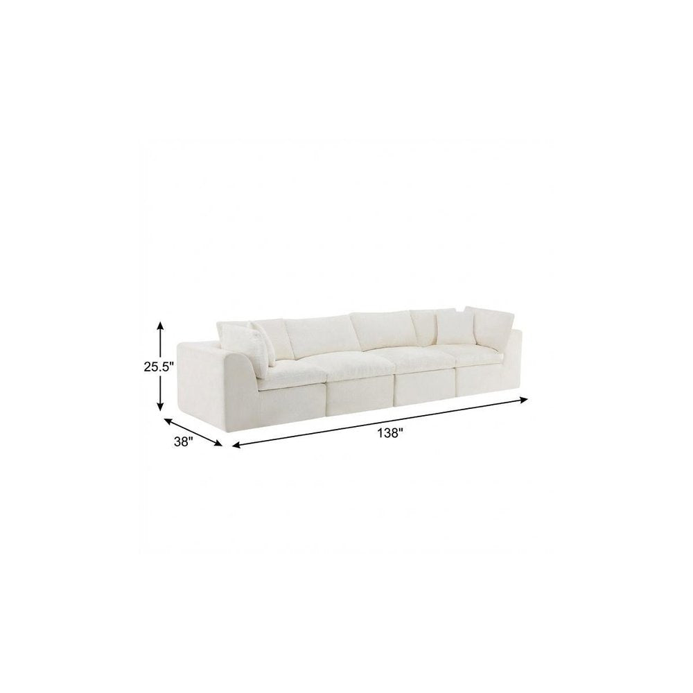 138" Beige Chenille Modular Sofa With Toss Pillows