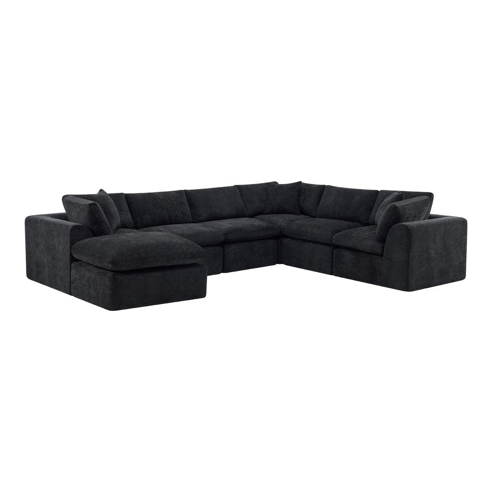 138" Black Chenille Modular Sofa Chaise With Ottoman And Toss Pillows