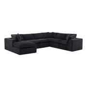 138" Black Chenille Modular Sofa Chaise With Ottoman And Toss Pillows