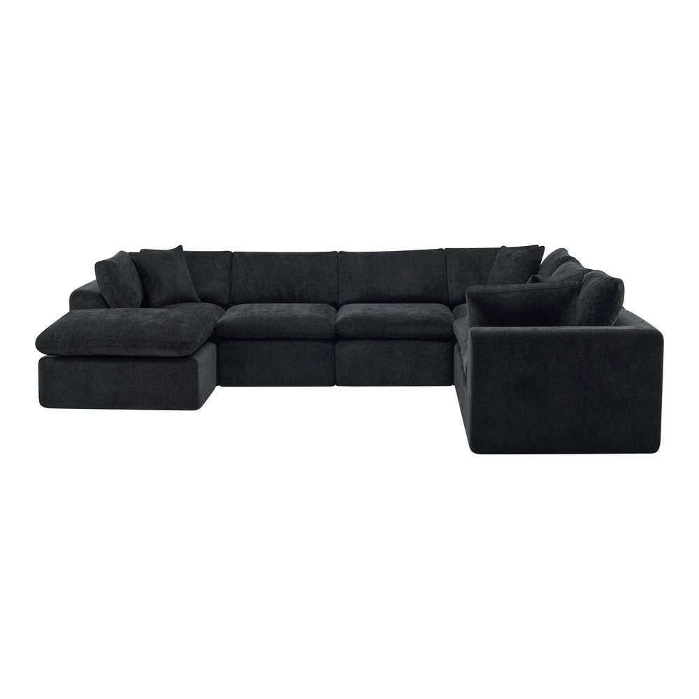 138" Black Chenille Modular Sofa Chaise With Ottoman And Toss Pillows