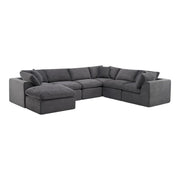 138" Dark Gray Corduroy Modular Sectional With Ottoman And Toss Pillows