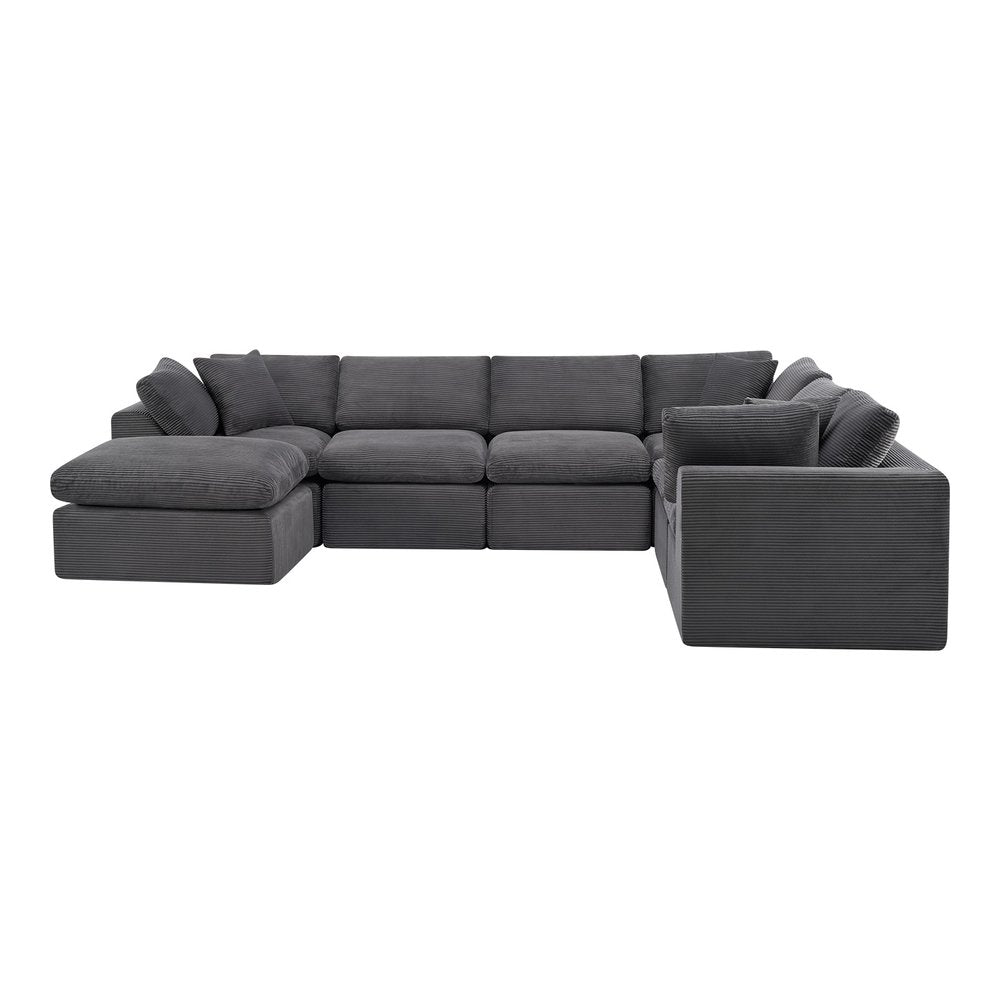 138" Dark Gray Corduroy Modular Sectional With Ottoman And Toss Pillows