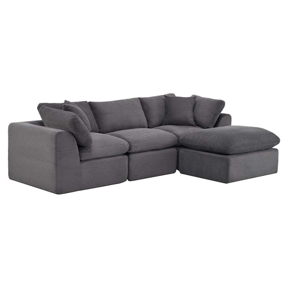 108" Dark Gray Corduroy Modular Sofa With Ottoman And Toss Pillows