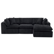 108" Black Chenille Modular Sofa With Ottoman And Toss Pillows