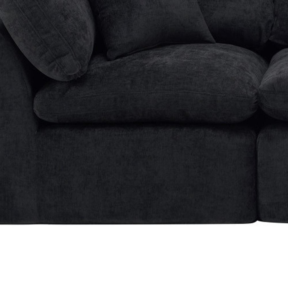 108" Black Chenille Modular Sofa With Ottoman And Toss Pillows