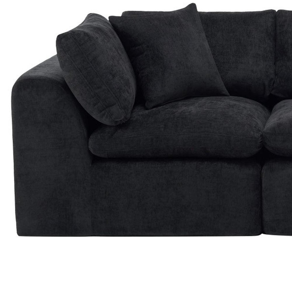 108" Black Chenille Modular Sofa With Ottoman And Toss Pillows