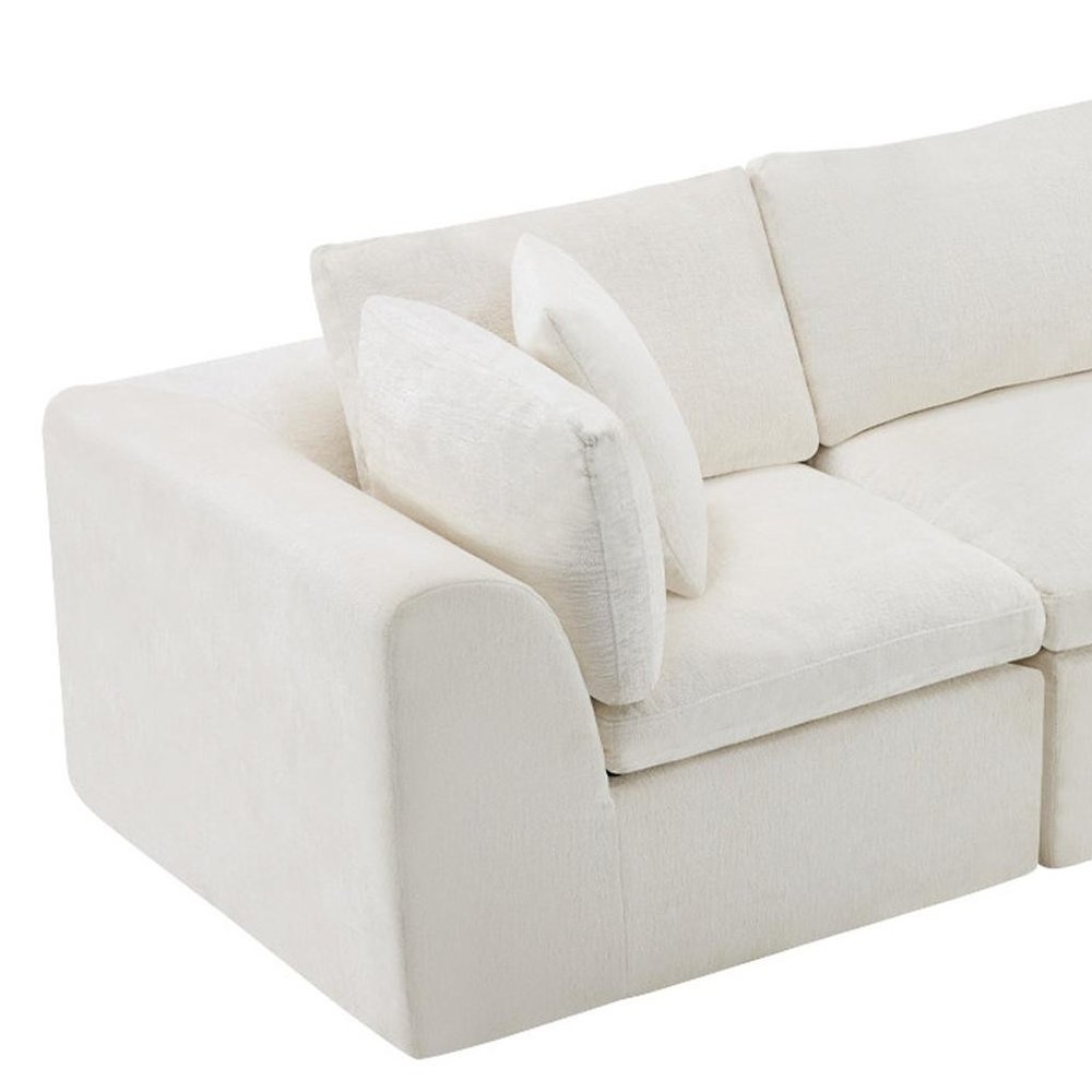 108" Beige Chenille Modular Sofa With Ottoman And Toss Pillows