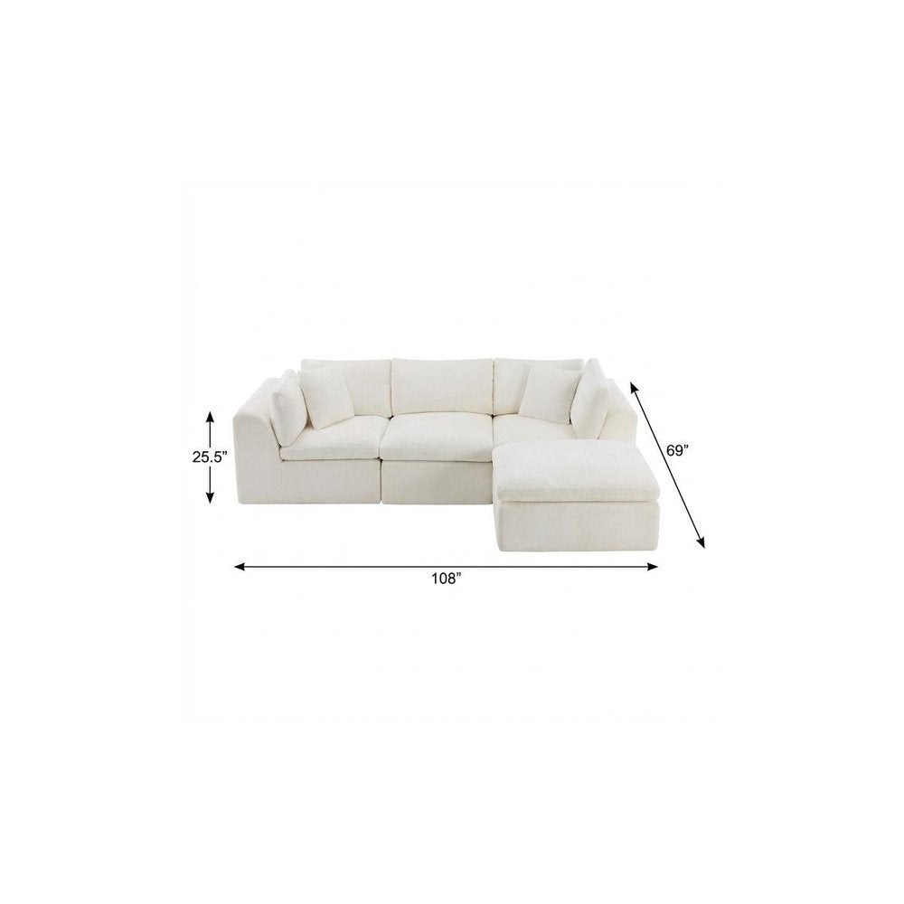 108" Beige Chenille Modular Sofa With Ottoman And Toss Pillows