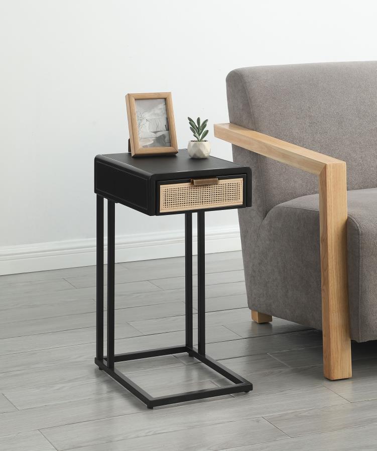 Amherst - 1-Drawer Radio Weave Cane Metal Side Table