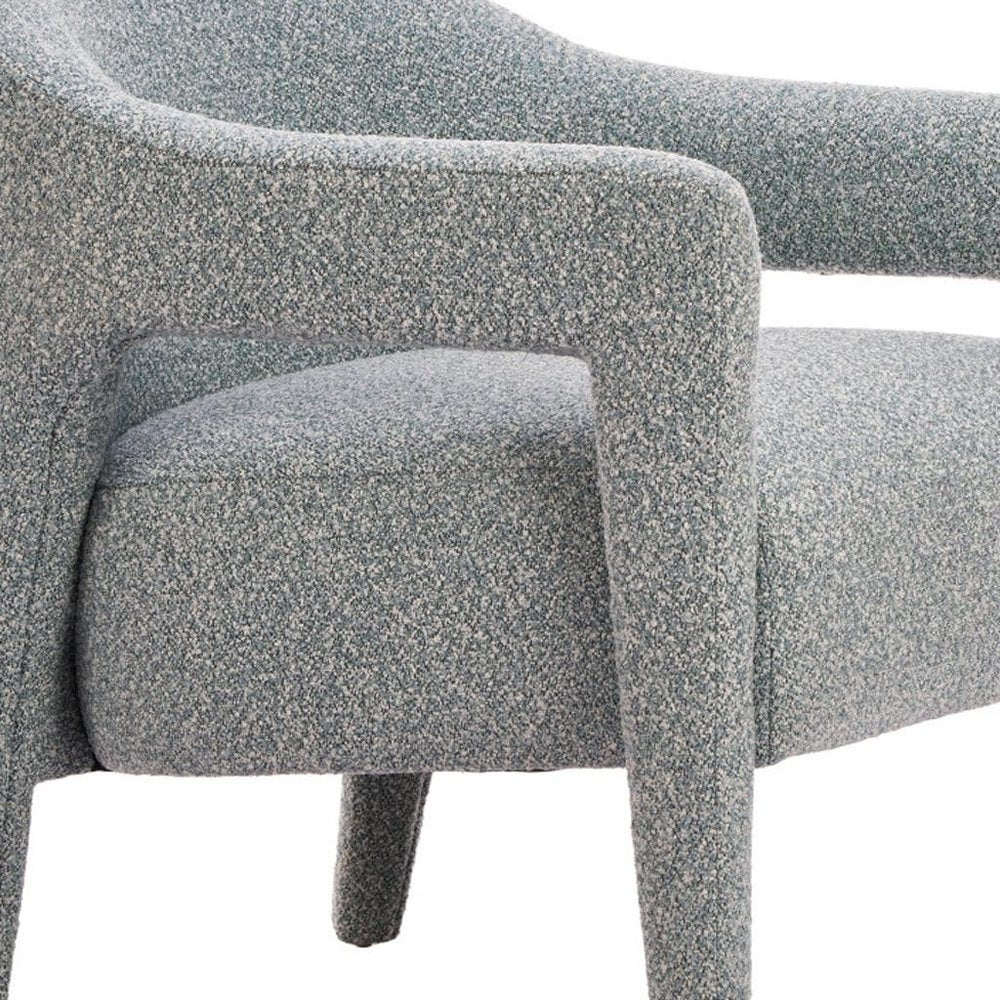 28" Blue Fabric and Solid Wood Arm Chair