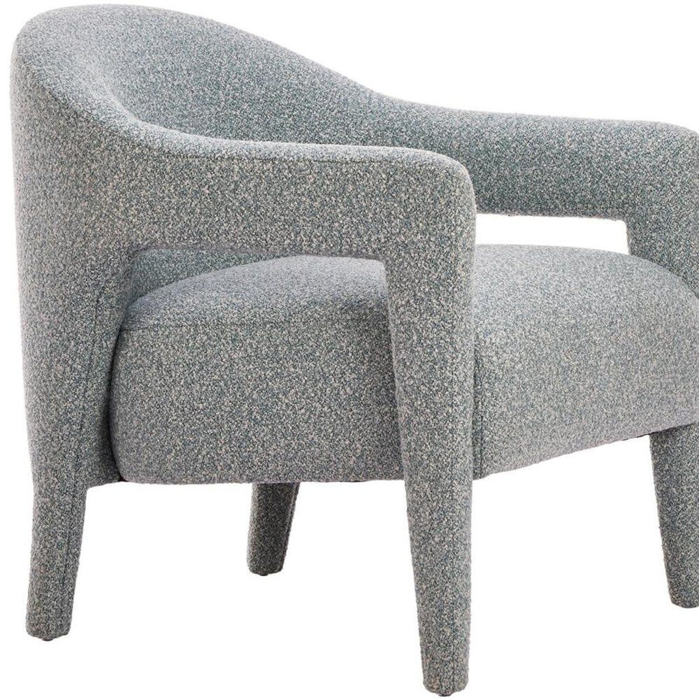 28" Blue Fabric and Solid Wood Arm Chair