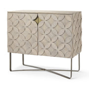 19" Brown and Gold Solid Wood and Metal Accent Cabinet With Two Doors