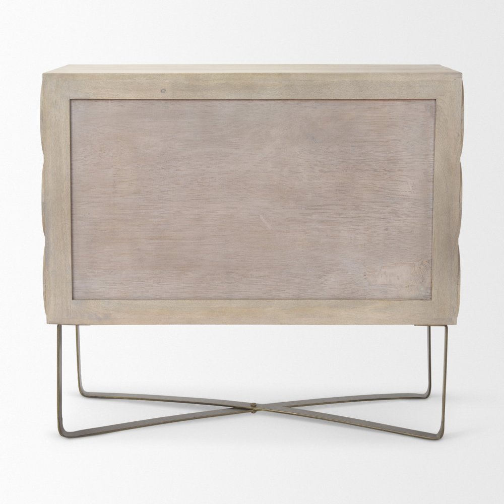 19" Brown and Gold Solid Wood and Metal Accent Cabinet With Two Doors