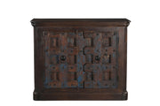 49" Dark Brown Distressed Solid Wood Carved Geometric Sideboard With Two Doors