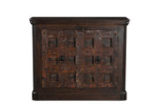 49" Dark Brown Distressed Solid Wood Carved Geometric Sideboard With Two Doors