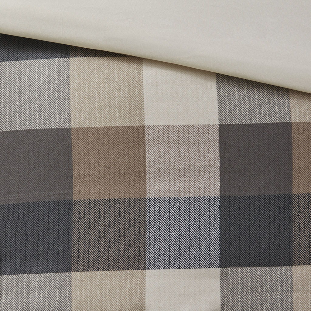 Ridge - King 6 Piece Herringbone Duvet Cover Set - Neutral