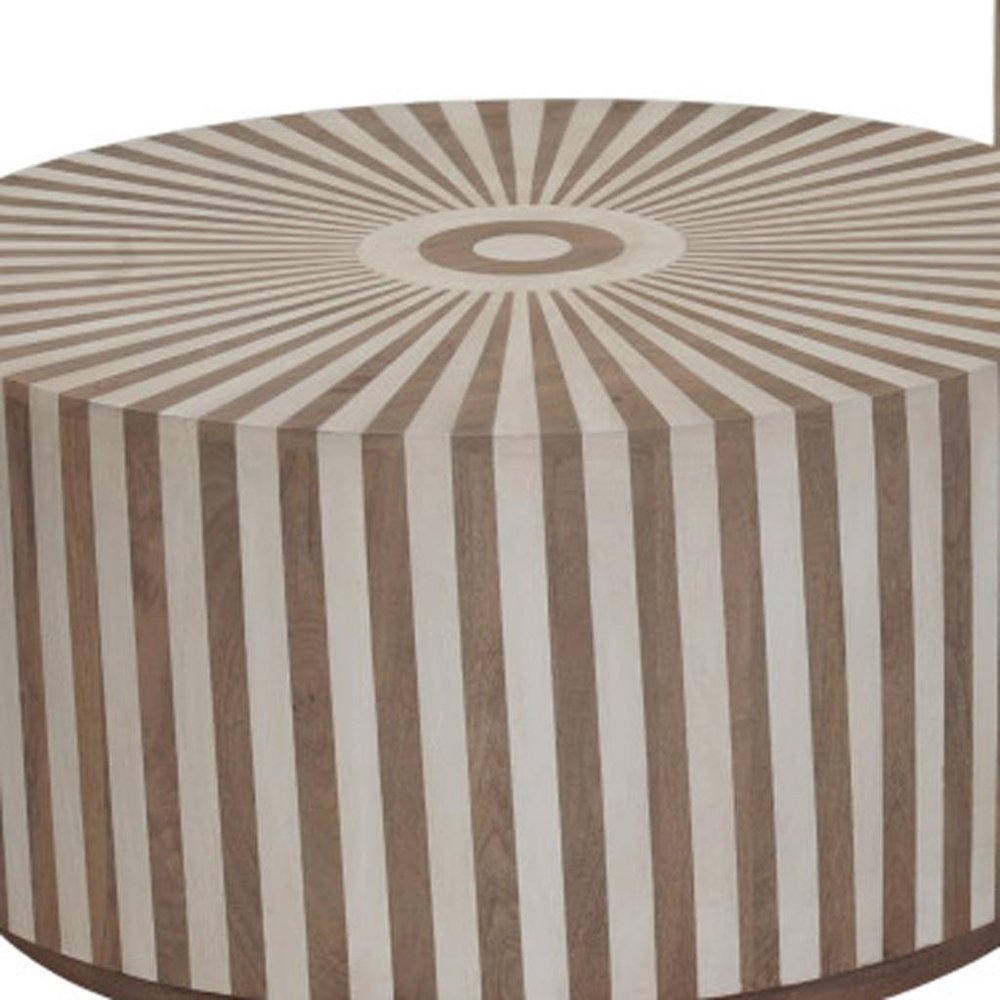 Set of Two Brown Solid Wood Round Drum Furniture Set