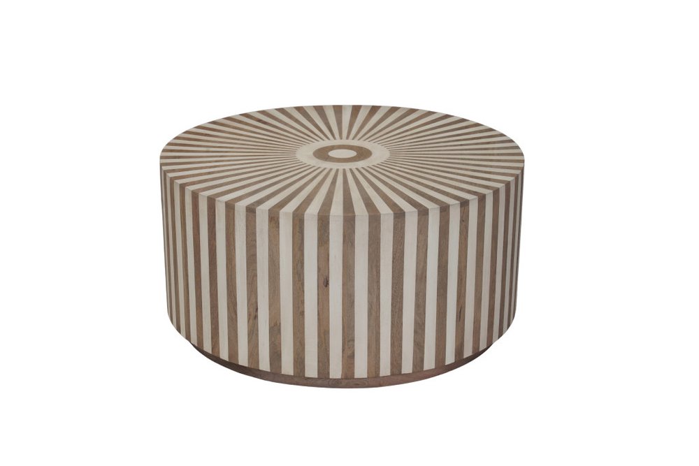 Set of Two Brown Solid Wood Round Drum Furniture Set