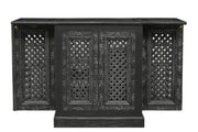 28" Black Solid Wood Carved Floral Bar Cabinet With Two Doors And One Drawer