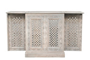 28" White Solid Wood Carved Floral Bar Cabinet With Two Doors And One Drawer