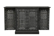 34" Black Solid Wood Carved Floral Bar Cabinet With Two Doors And One Drawer