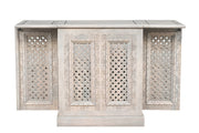 34" White Solid Wood Carved Floral Bar Cabinet With Two Doors And One Drawer