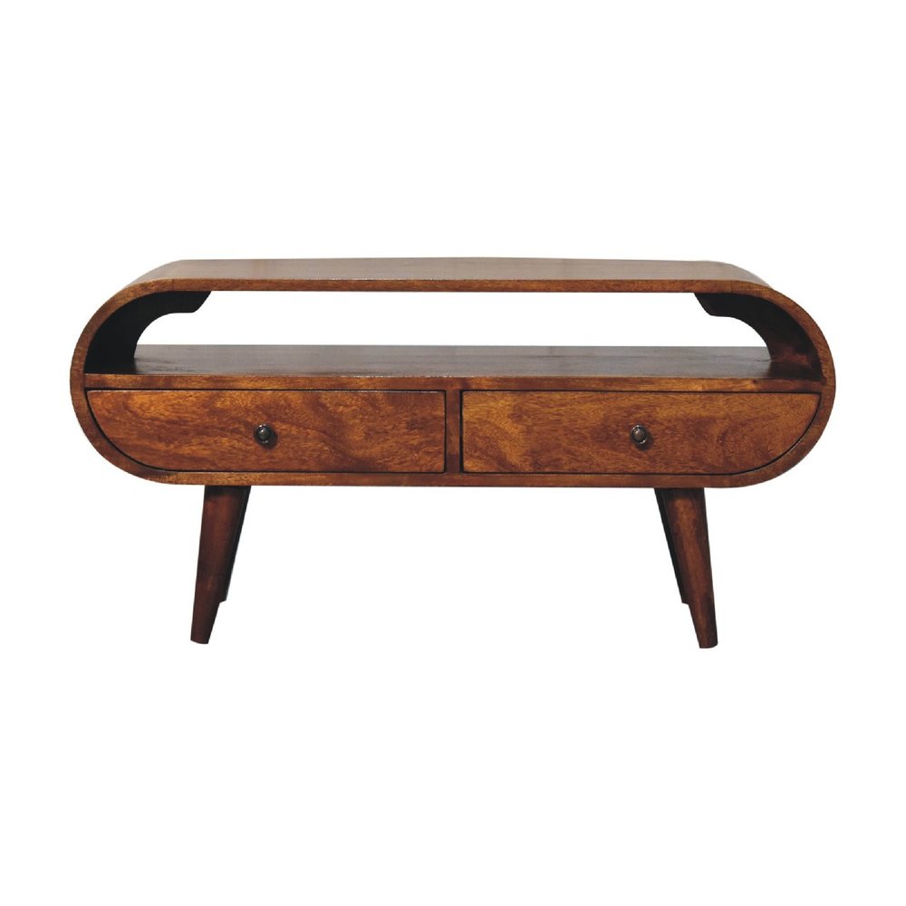 35" Brown Solid Wood Enclosed and Open Storage TV Stand