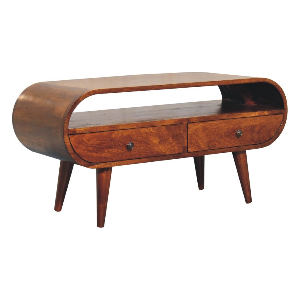35" Brown Solid Wood Enclosed and Open Storage TV Stand