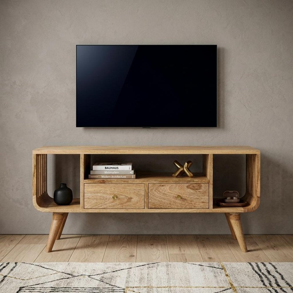 43" Brown Solid Wood Enclosed and Open Storage TV Stand