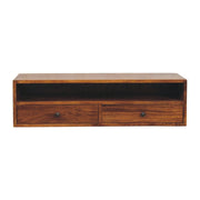 35" Brown Solid Wood Floating Mount TV Stand