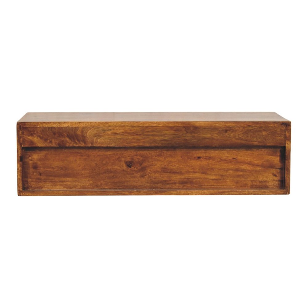 35" Brown Solid Wood Floating Mount TV Stand