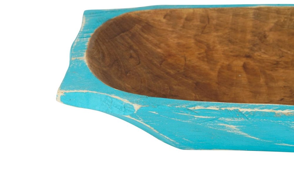 20" Black Solid Wood Dough Bowl With Handles
