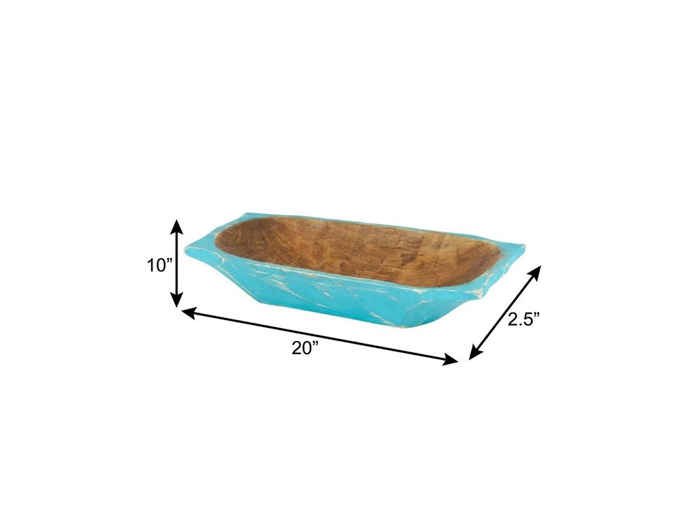 20" Black Solid Wood Dough Bowl With Handles