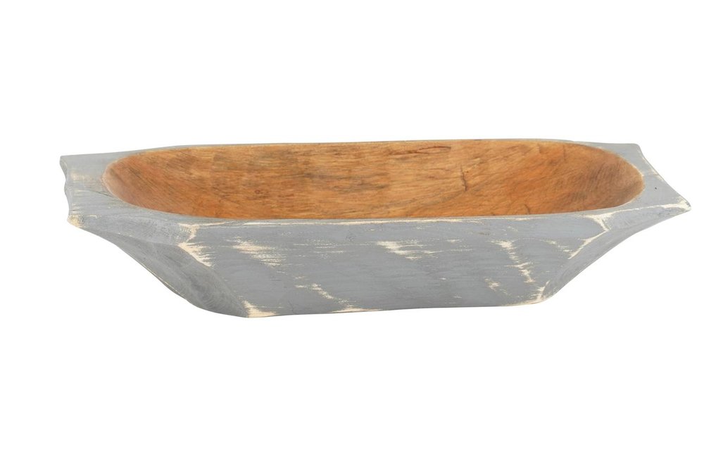 20" Black Solid Wood Dough Bowl With Handles