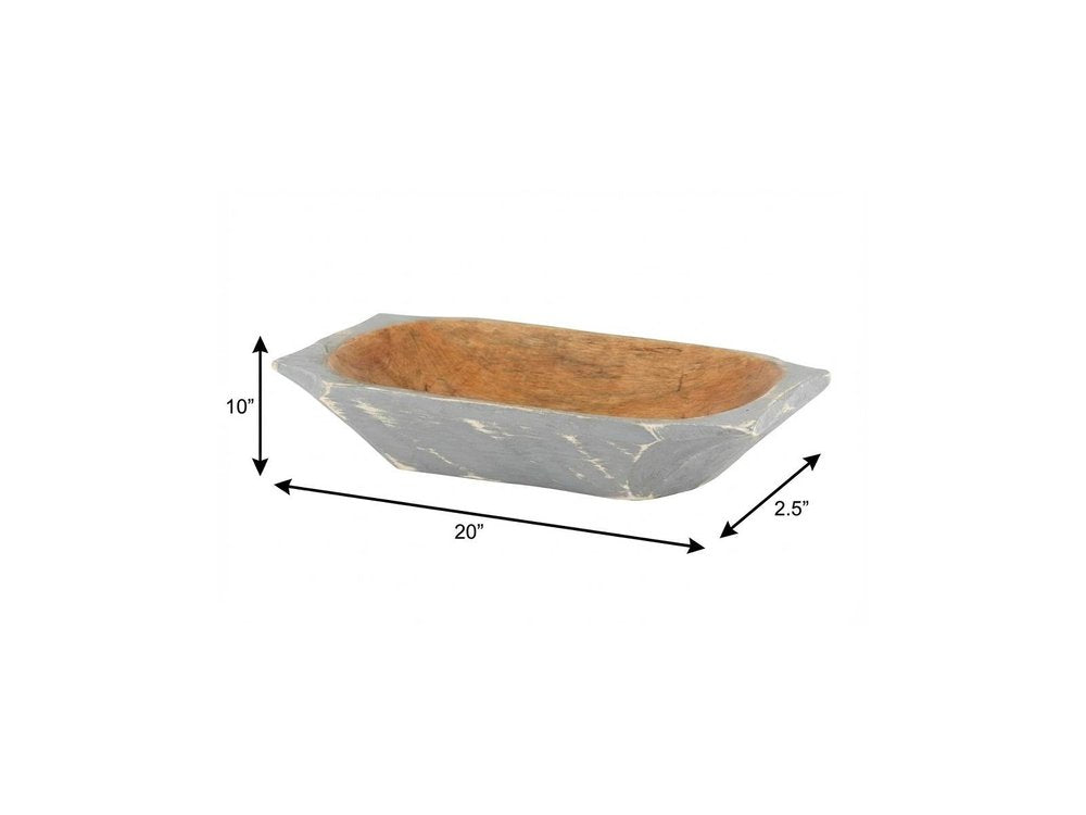 20" Black Solid Wood Dough Bowl With Handles